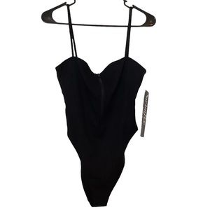 Swimfix black ribbed, pull down zipper, high cut, one piece swimsuit
